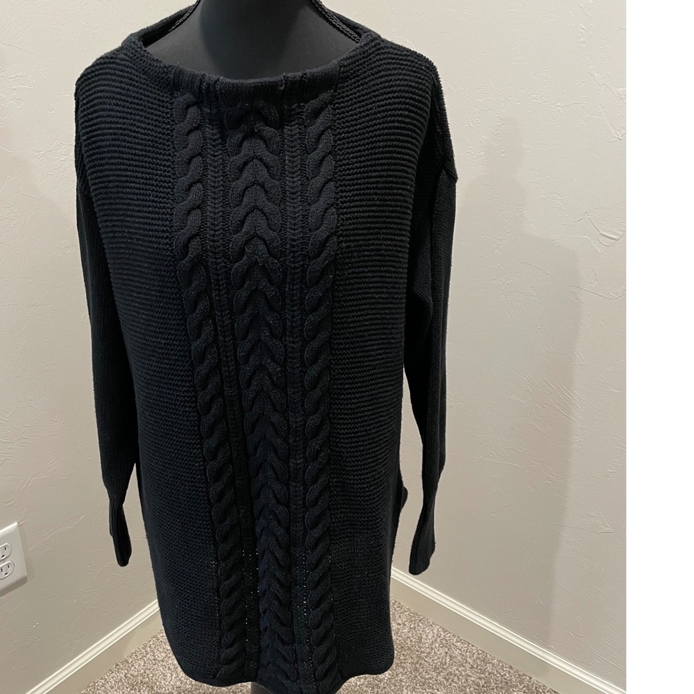 Chaps Womens Black Cable Knit Sweater Large Long Sleeve Cotton Blend